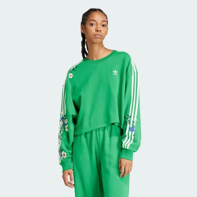 adidas 愛迪達 上衣 女款 長袖上衣 運動 三葉草 亞規 FLORAL SWEAT 綠 IU2513