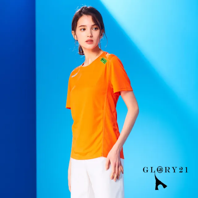 【GLORY21】速達-網路獨賣款-閃光布速乾圓領短袖上衣(橘色)