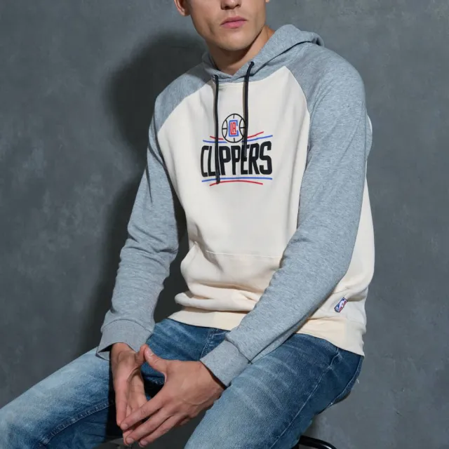 【NBA】NBA 拉克蘭袖 拼色 連帽T恤 快艇隊 男女 米白(3355105412)