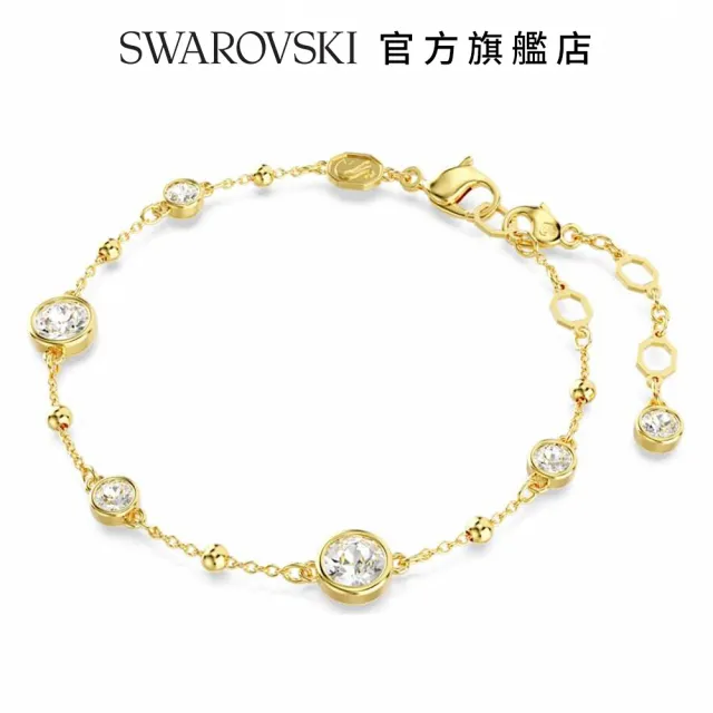 【SWAROVSKI 官方直營】Imber 手鏈 圓形切割 白色 鍍金色色調