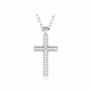 【SWAROVSKI 施華洛世奇】Insigne 鏈墜 圓形切割 十字架 白色 鍍白金色