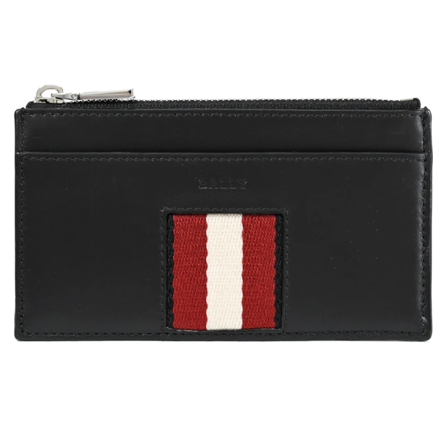 【BALLY】經典紅白紅條紋小牛皮6卡信用卡名片夾零錢包(黑)