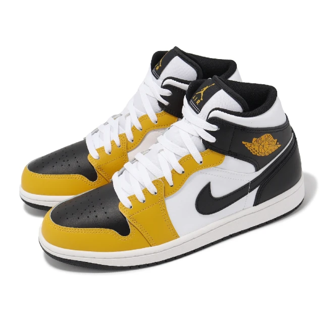 【NIKE 耐吉】休閒鞋 Air Jordan 1 Mid 男鞋 黃 黑 皮革 中筒 AJ1 一代 運動鞋(DQ8426-701)
