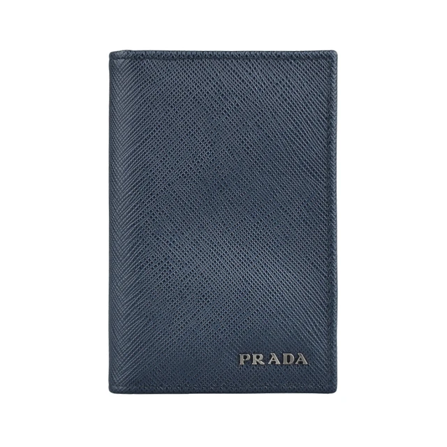 PRADA 普拉達 PRADA 金字LOGO防刮牛皮對折卡夾(波羅海藍)