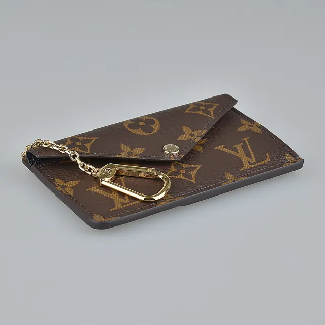 【Louis Vuitton 路易威登】LV M69431 Recto Verso花紋LOGO Monogram帆布搭牛皮3卡釦式卡片零錢包(咖啡x黑)