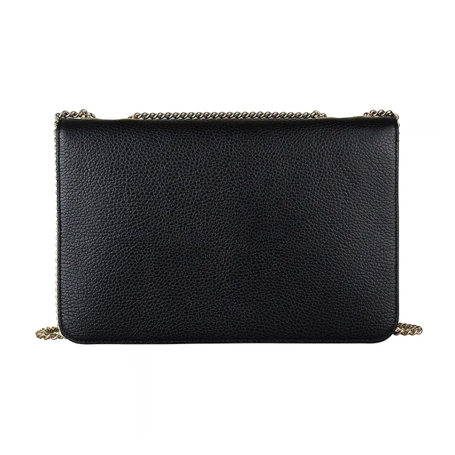 【GUCCI 古馳】GUCCI Marmont雙G金屬LOGO牛皮鏈帶扣式斜背包(展示品/大/黑)