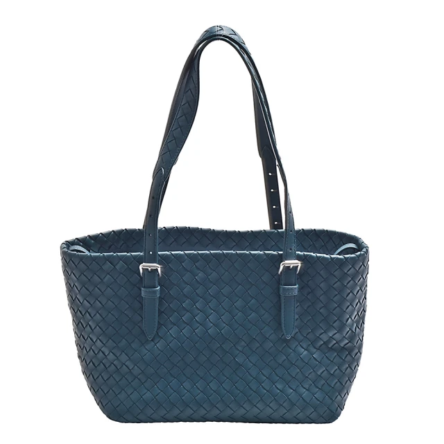 BOTTEGA VENETA 寶緹嘉 經典小羊皮編織手提/肩背包(藍綠色-展示品493998-BLUE)