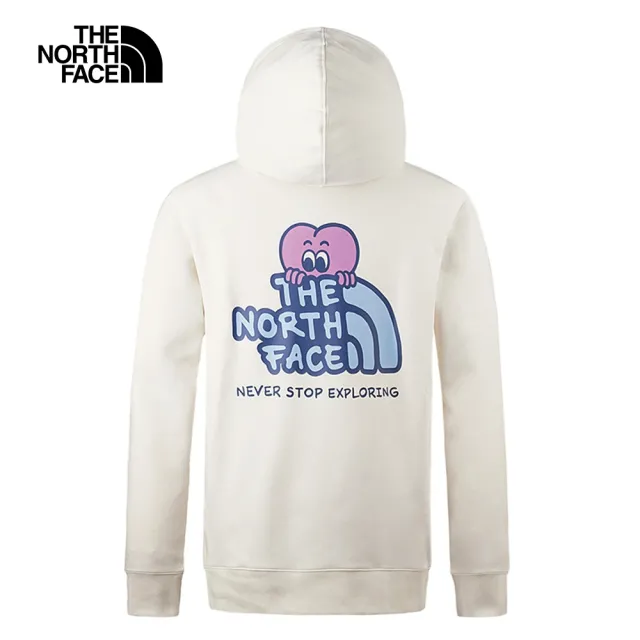 【The North Face 官方旗艦】北面男女款米白色舒適情人節趣味心型印花休閒長袖帽T｜88FWQLI