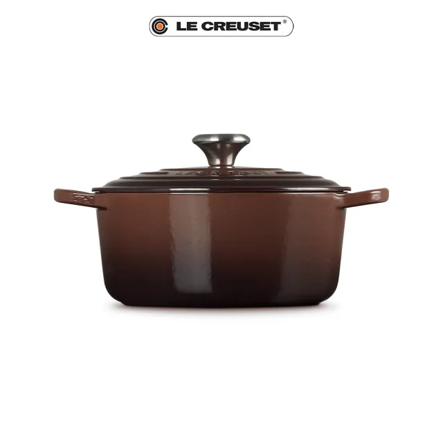 【Le Creuset】典藏琺瑯鑄鐵鍋圓鍋24cm(巧克力棕-鋼頭-內鍋白)