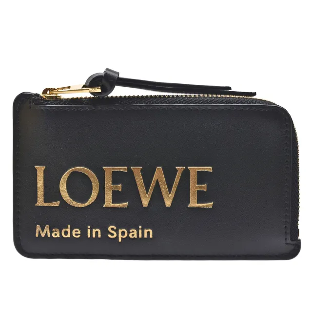【LOEWE 羅威】經典品牌燙金LOGO小牛皮L型拉鍊零錢包(黑色CLE0Z40X01-1100)