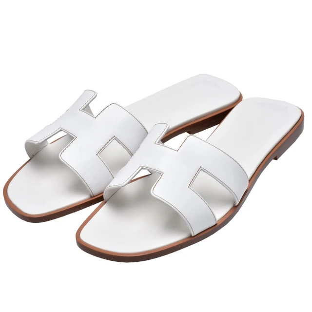 Hermes 愛馬仕Hermes 愛馬仕 Oran sandal系列經典H LOGO小牛皮露趾平底涼鞋(白H021056Z-WHI)