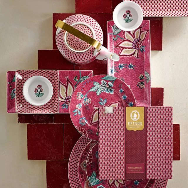 【PIP STUDIO】Oriental Flower Festival 碗筷禮盒15cm-兩色(2入組)