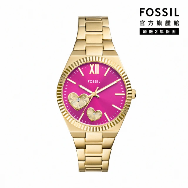 【FOSSIL 官方旗艦館】Scarlette 愛心鑲鑽指針女錶 金色不鏽鋼錶帶手錶 38MM ES5325