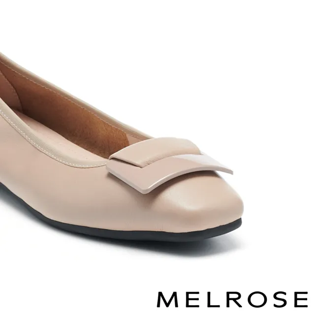 【MELROSE】美樂斯 氣質美學方釦造型牛皮方頭Q軟娃娃低跟鞋(米)
