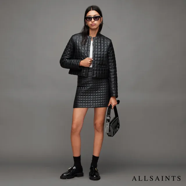 【ALLSAINTS】ILSA ARIES 格紋衍縫羊皮皮衣外套(舒適版型)