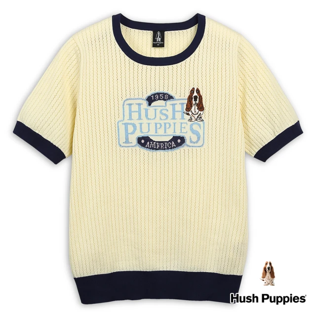 Hush Puppies 女裝 線衫 品牌英文圖騰刺繡狗線衫(淺黃 / 43213102)