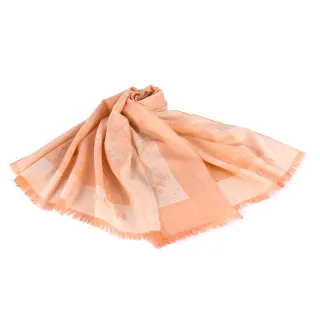 【COACH】經典滿版馬車LOGO純羊毛披肩圍巾(粉橘色)