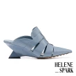 【HELENE_SPARK】優雅系縷魚骨編建築坡跟穆勒拖鞋(藍)