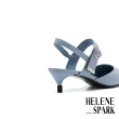 【HELENE_SPARK】時髦系縷愛心寬帶全真皮後繫帶高跟鞋(藍)