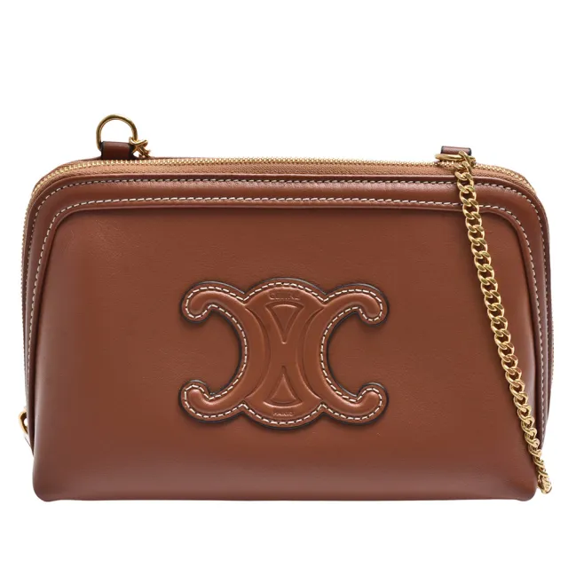 【CELINE】經典小牛皮鍊帶斜背包(黃褐色10E383DR8.04LU)