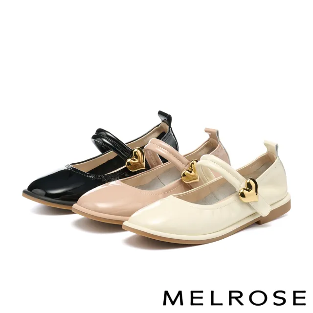 【MELROSE】美樂斯 俏皮愛心牛漆皮瑪莉珍方頭低跟鞋(白)