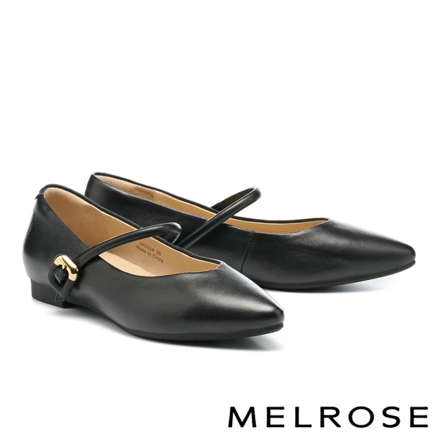 MELROSE 美樂斯 氣質純色全真皮瑪莉珍尖頭低跟鞋(黑)
