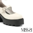 【MISS 21】敏感小花踝帶瑪莉珍大方頭高跟厚底鞋(米白)
