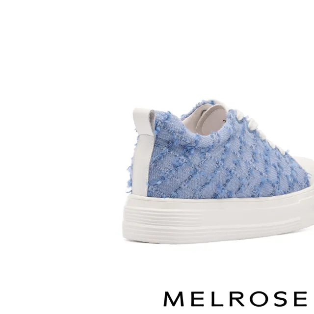 【MELROSE】美樂斯 經典金蔥菱格毛呢布牛皮厚底休閒鞋(藍)