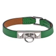 【Hermes 愛馬仕】經典Bracelet Rivale Mini系列金屬鉚釘小牛皮細版手環(綠/銀H081181CK-GREEN)