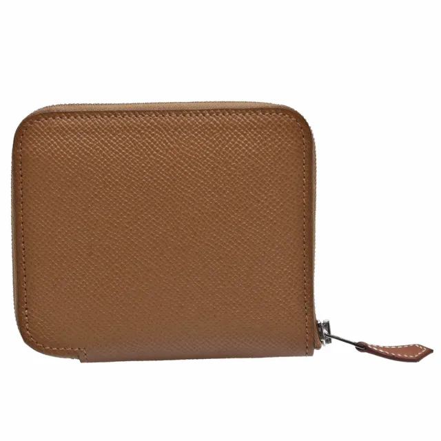 【Hermes 愛馬仕】經典silk in系列EPSOM小牛皮拉鍊絲巾短夾(褐金/黃色H083083CK-GOLD-YW)