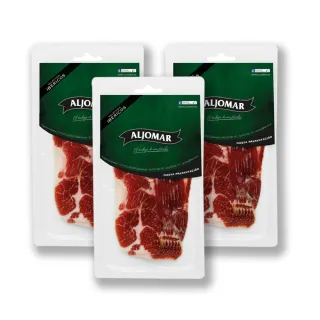 【ALJOMAR】西班牙 綠標伊比利火腿切片 前腿 100g x3入(豬隻食用天然飼料 放養自然無壓力 油脂肉分佈均勻)