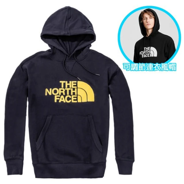 The North Face 中性款 經典大LOGO 彈性長袖可調節保暖連帽上衣.T恤_袋鼠式插手袋(4NEQ-RG1 海軍藍 V)