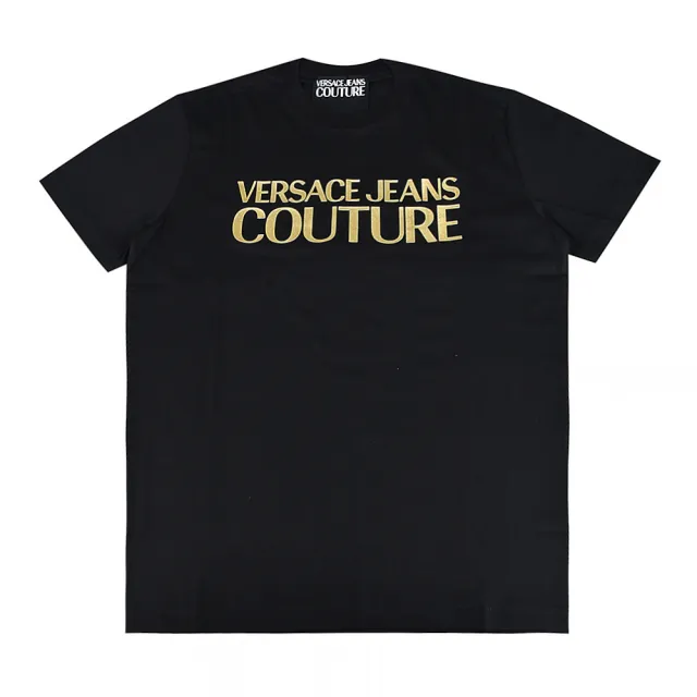 【VERSACE 凡賽斯】VERSACE JEANS COUTURE金蔥LOGO設計純棉短袖T恤(男款/黑)