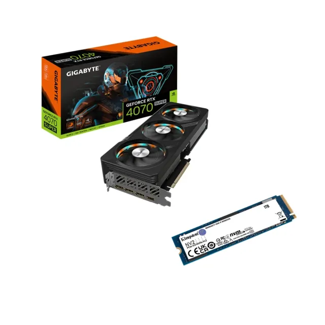 【GIGABYTE 技嘉】卡+SSD組合 RTX4070S GAMING OC 12GB +金士頓 1TB PCIe 4.0 SSD