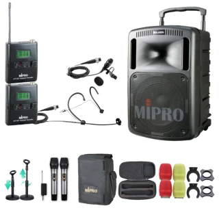【MIPRO】MA-808 雙頻UHF無線喊話器擴音機(手持/領夾/頭戴多型式可選 街頭藝人 學校教學 會議場所均適用)