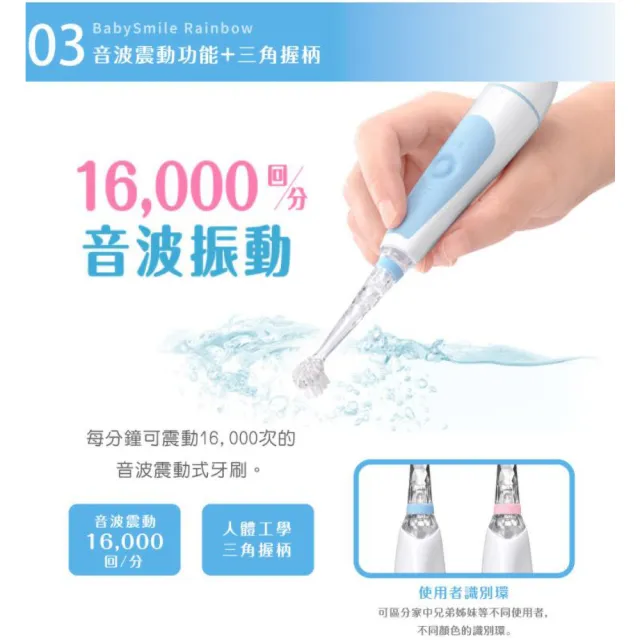 【日本BabySmile】炫彩變色 S-204 兒童電動牙刷 藍 +軟毛牙刷頭 2只/盒 x1(活動組合優惠賣場)