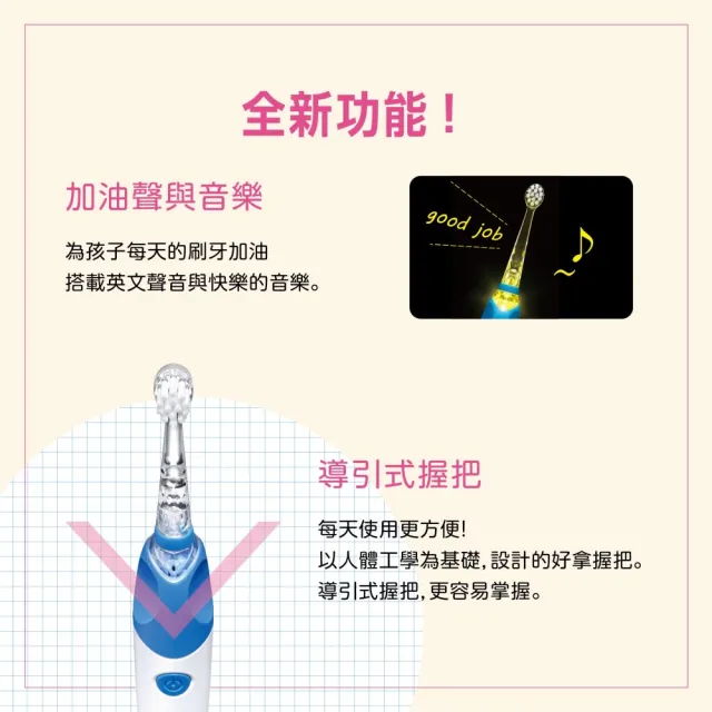 【日本BabySmile】充電款S-205炫彩音樂兒童電動牙刷 藍色+牙刷頭替換組2只/盒 x2(活動組合優惠賣場)