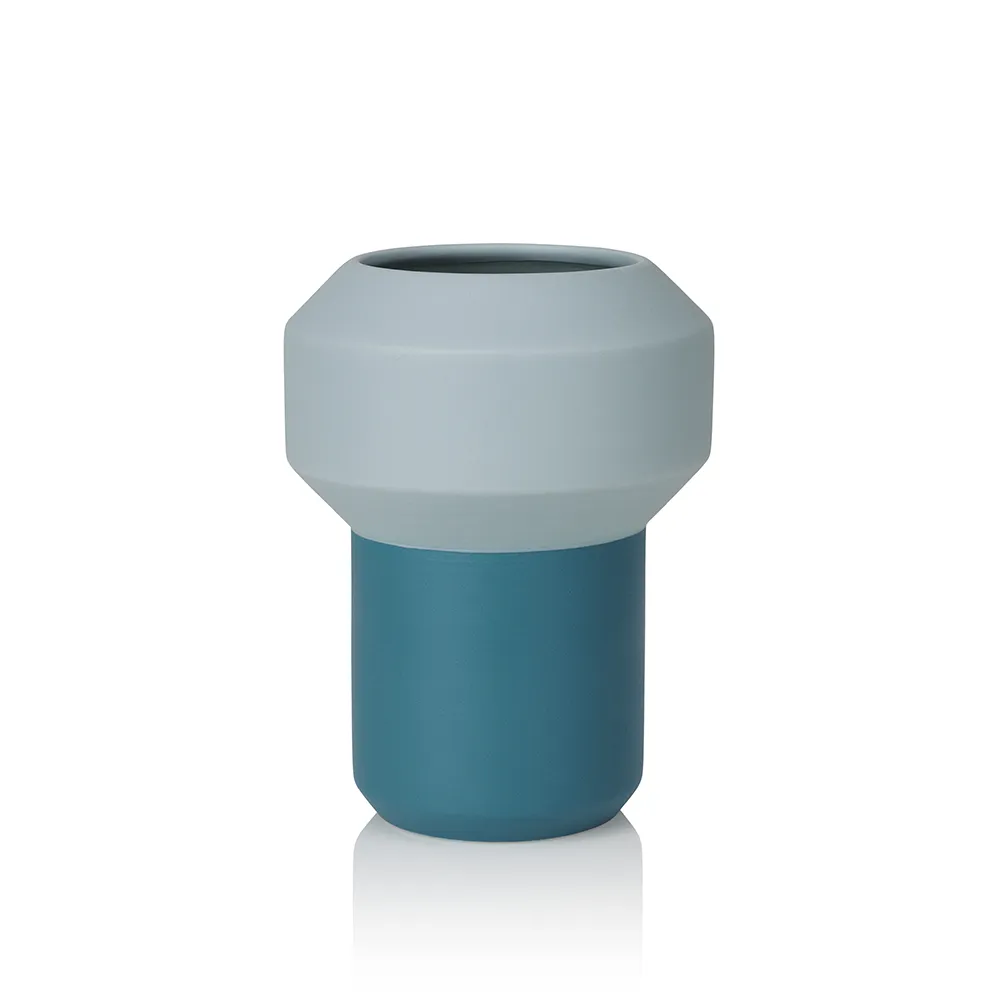 【北歐櫥窗】Lucie Kaas Fumario 陶瓷拼色花瓶(薄荷藍／藍綠、H 20.5cm)