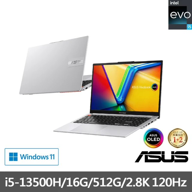ASUS 微軟M365一年組★15.6吋5輕薄筆電(VivoBook S S5504VA/i5-13500H/16G/512G/W11/2.8K OLED/EVO/銀)