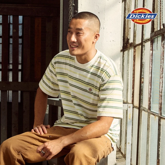 Dickies 男女款雲白色條紋純棉舒適休閒短袖T恤｜DK013074J42