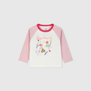 【GAP】女幼童裝 Logo小熊印花圓領長袖T恤-粉紅色(890332)