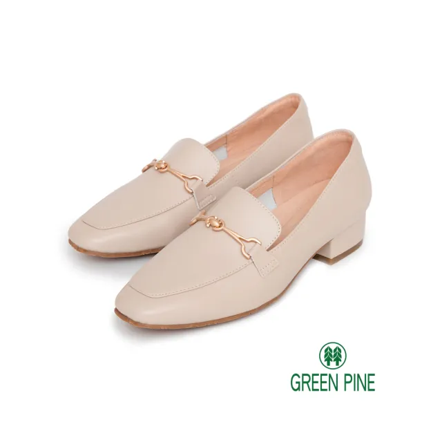 【GREEN PINE】女紳時尚牛皮馬銜釦樂福鞋米色(00129365)