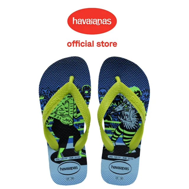 【havaianas 哈瓦仕】拖鞋 童鞋 兒童 夾腳拖 搞怪 怪獸 Kids Top Fun 藍綠 4148974-7442K(哈瓦士)