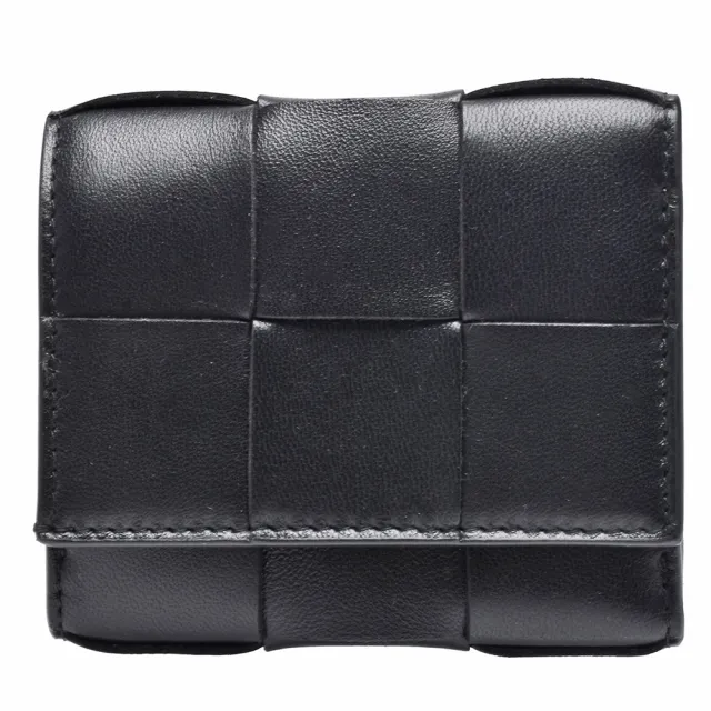 【BOTTEGA VENETA 寶緹嘉】經典大格編織小羊皮拉鍊三折短夾(黑色667127-VCQV1-8425)