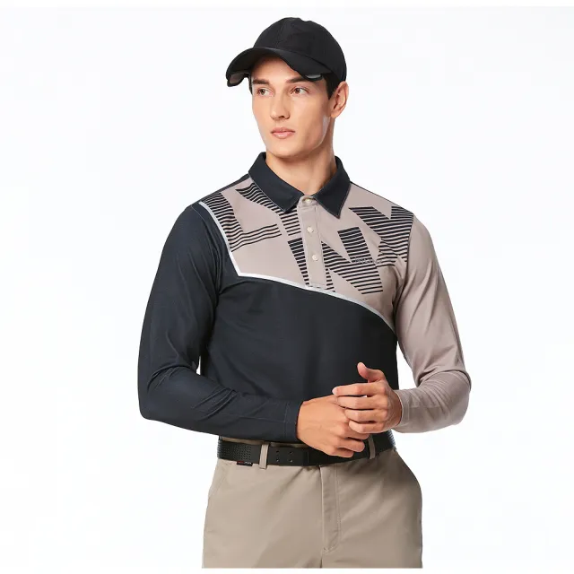 【Lynx Golf】男款合身版吸溼排汗抗UV內刷毛保暖舒適線條Lynxy字體剪裁設計長袖POLO衫(三色)