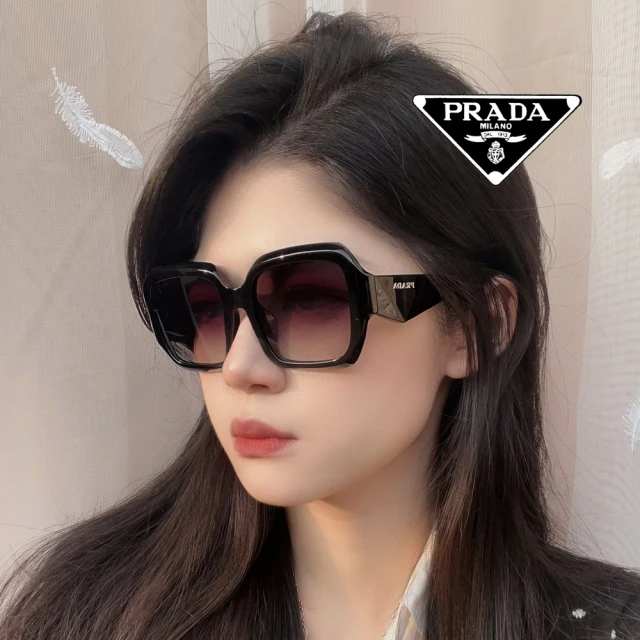 PRADA 普拉達 亞洲版 時尚太陽眼鏡 3D立體設計鏡臂 PR 28ZSF 黑框抗UV漸層灰鏡片 公司貨