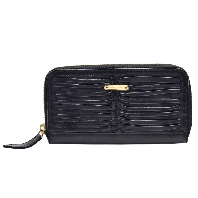 【BURBERRY 巴寶莉】經典抓皺小牛皮拉鍊長夾(黑色-展示品80645868-BLK)