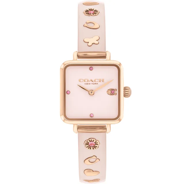 【COACH】珍妮佛羅培茲廣告款 方形手鐲女錶-粉紅x玫瑰金/22mm(CO14504309)