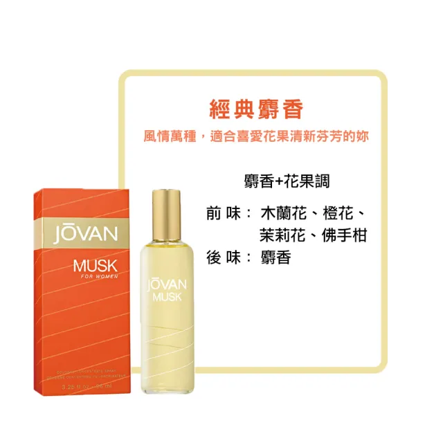 【JOVAN】經典 麝香女香 96ml(原廠公司貨)