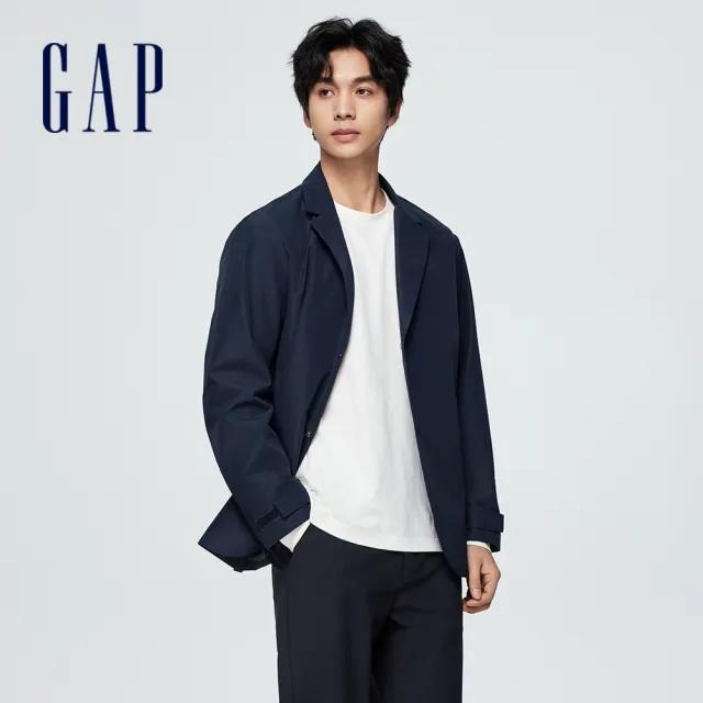 【GAP】男裝 Logo防風防雨翻領西裝外套-海軍藍(884815)